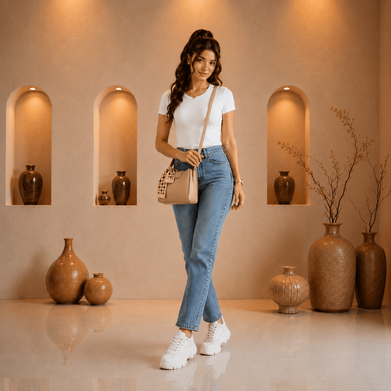 Beige Charm Crossbody Bag
