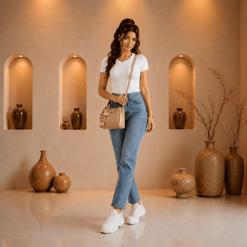 Beige Charm Crossbody Bag