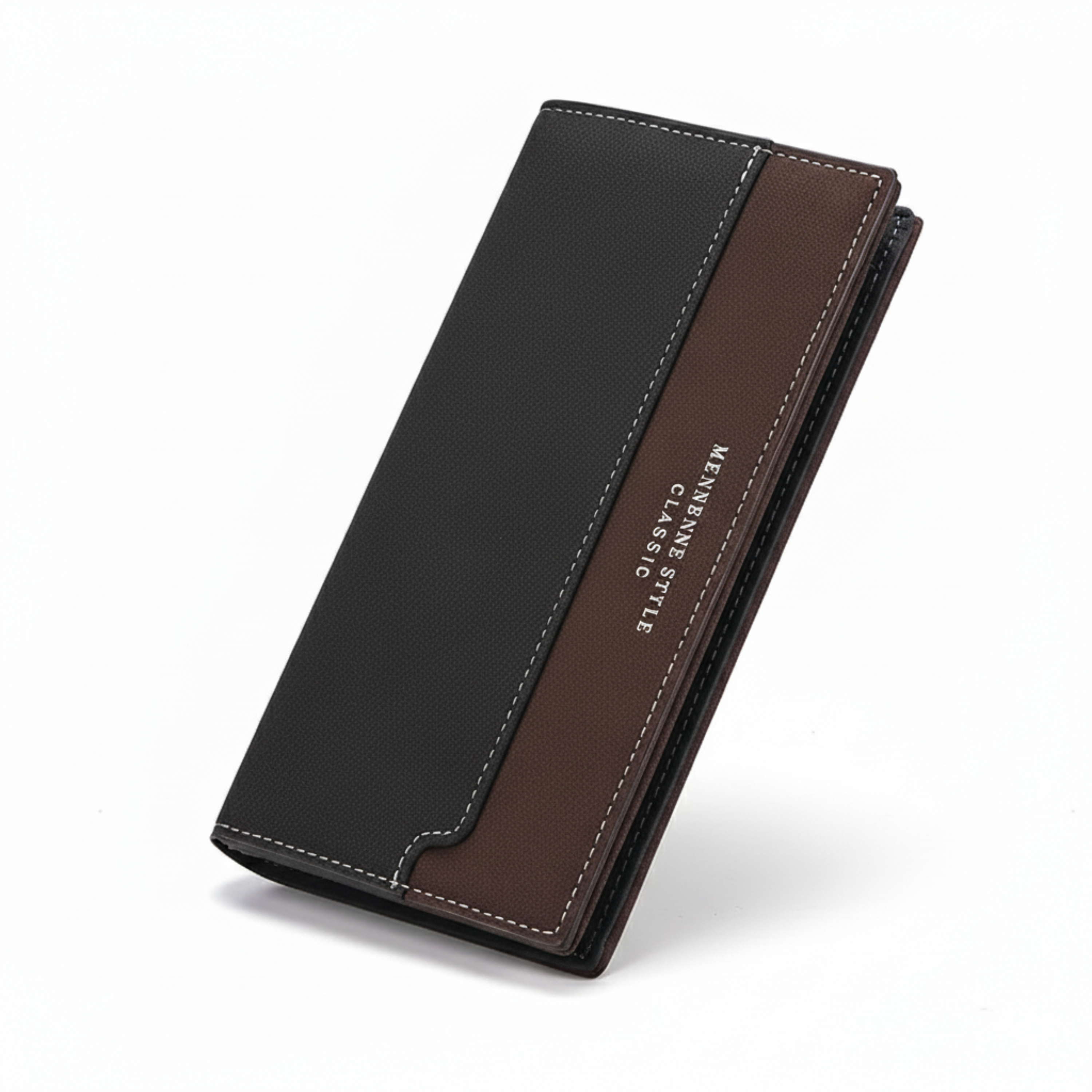 Men's  Long Style Fashion Stitching Contrast Color Youth Soft Wallet