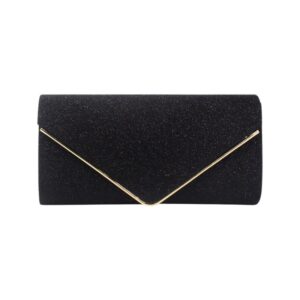 Women’s Elegant Black Evening Clutch Bag with Gold Trim