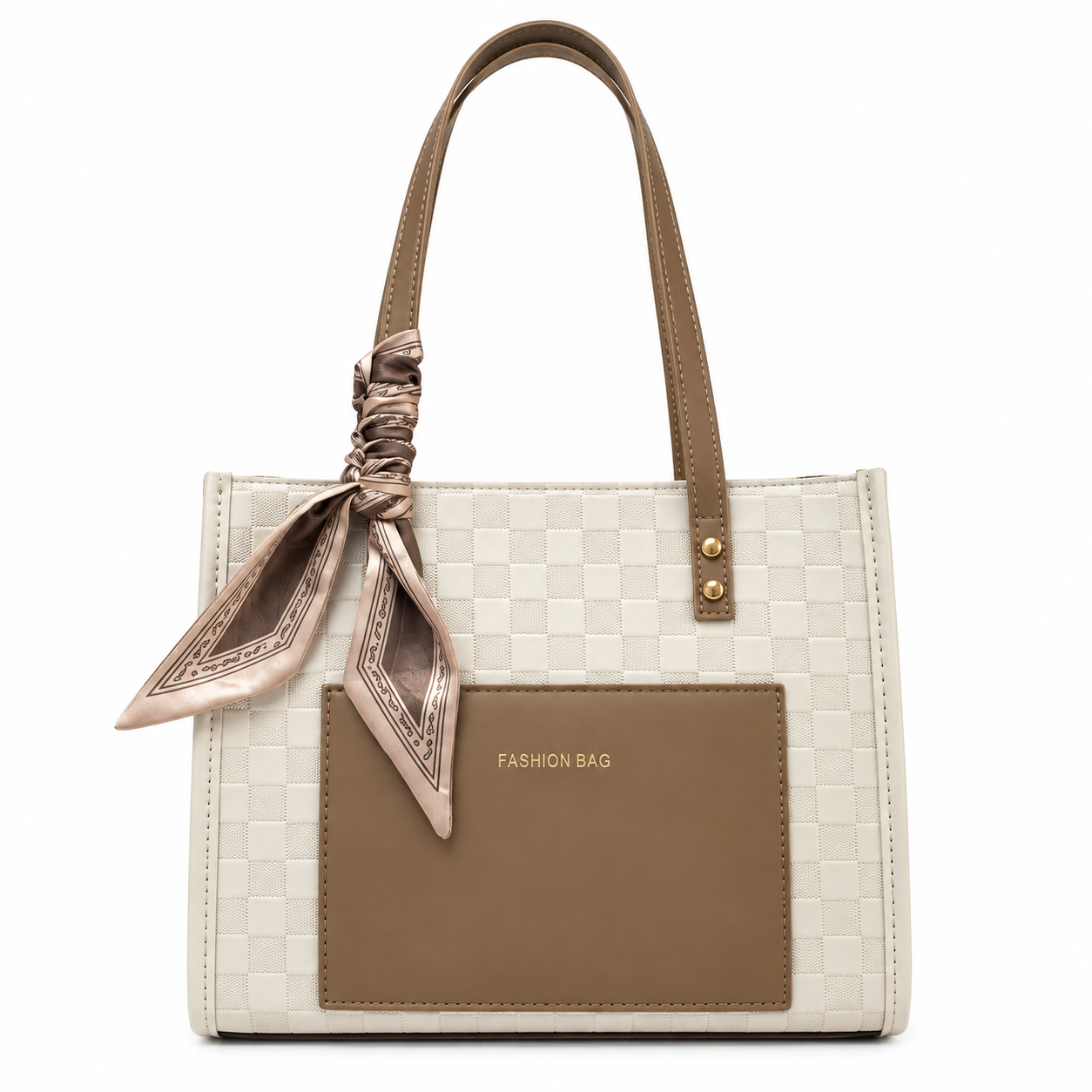 Ivory Woven Tote Bag with Scarf