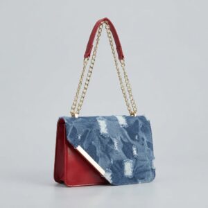 Distressed Denim Flap Shoulder Bag